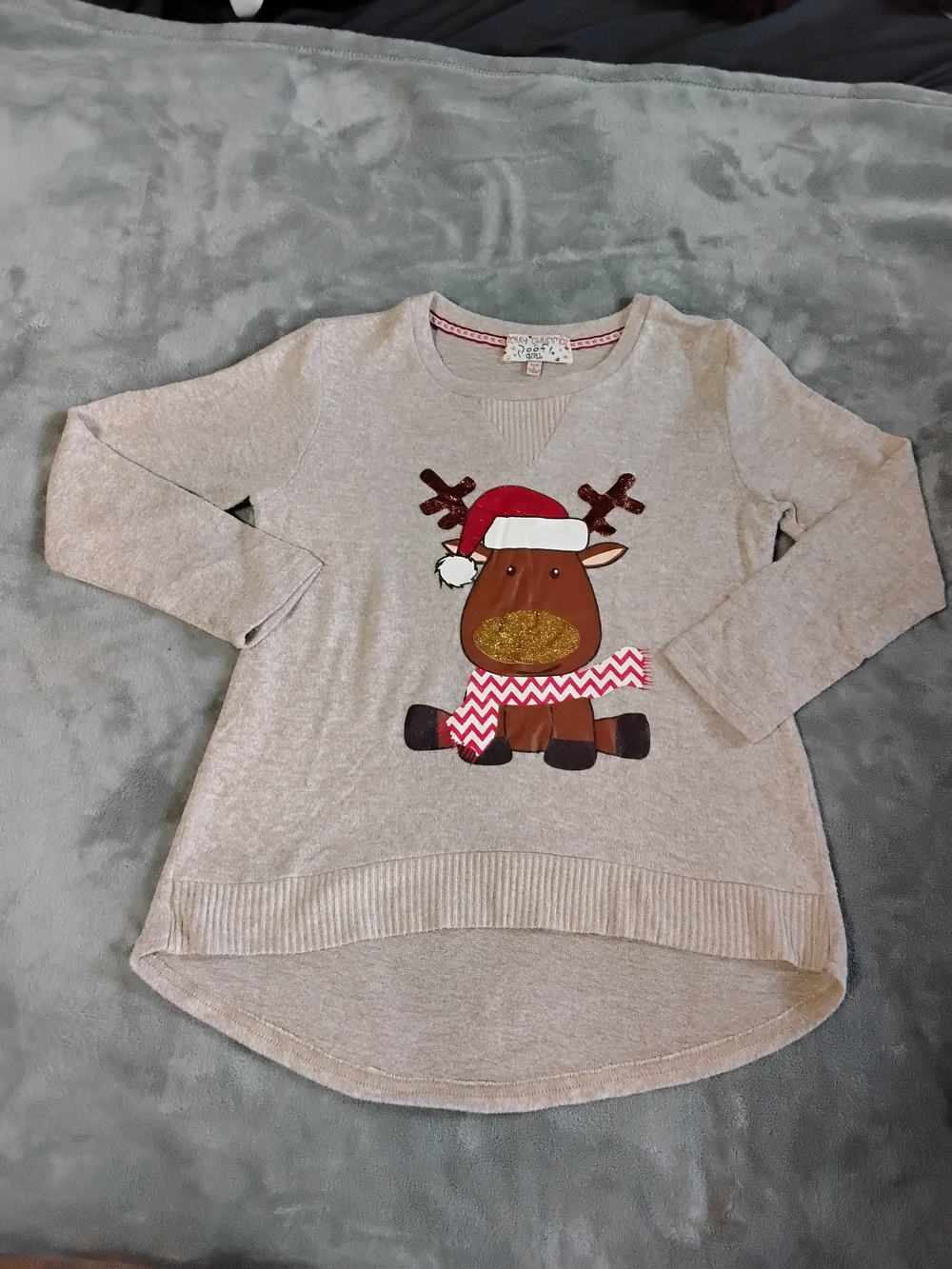Beige Holiday Reindeer Crewneck Sweater